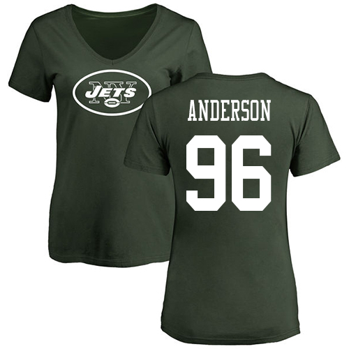 New York Jets Green Women Henry Anderson Name and Number Logo NFL Football #96 T Shirt->women nfl jersey->Women Jersey